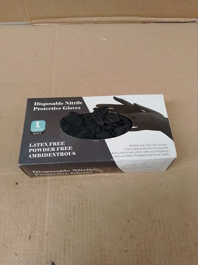 Praima Black Nitrile Disposable Gloves Latex Powder Free Large Pack 100 New