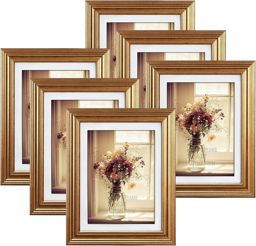 Rlavbl 7x5 Picture Frames Set Of 6 Gold Photo Frames Wall Tabletop Display New