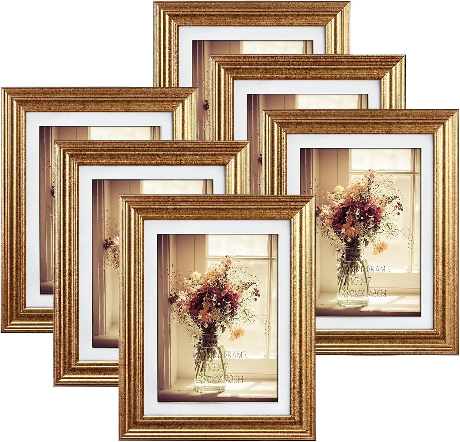 Rlavbl 7x5 Picture Frames Set Of 6 Gold Photo Frames Wall Tabletop Display New