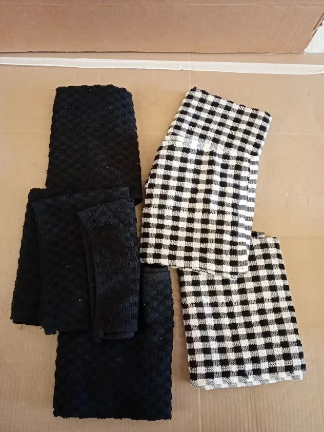 Casabella Pack Of 6 Terry Towelling Cotton Kitchen Tea Towels Soft Black New