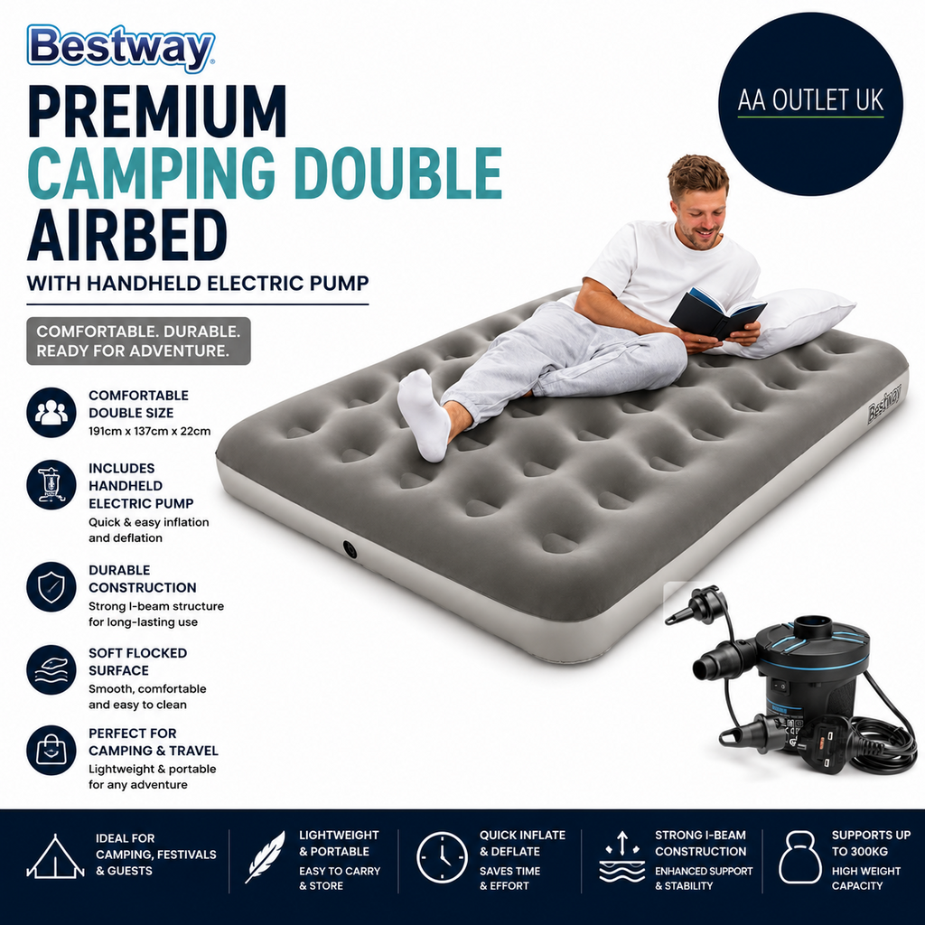 Bestway Premium Camping Double Airbed Handheld Electric Pump Inflatable