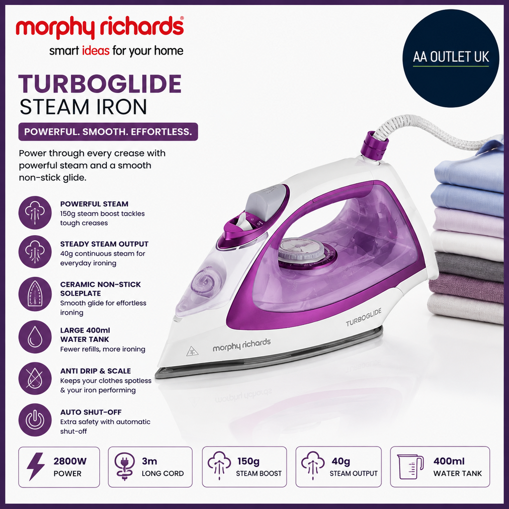 Morphy Richards TurboGlide Steam Iron Ceramic Non stick Soleplate 400ml 2800w