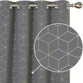 Deconovo Eyelet Curtains Gold Diamond Printed Blackout 52x84Inch 2pc Grey New