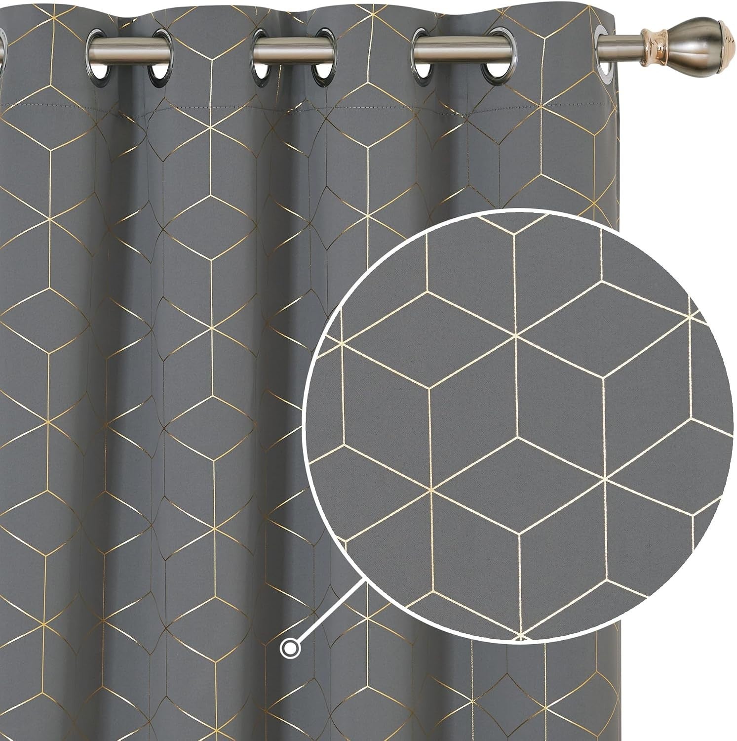 Deconovo Eyelet Curtains Gold Diamond Printed Blackout 52x84Inch 2pc Grey New