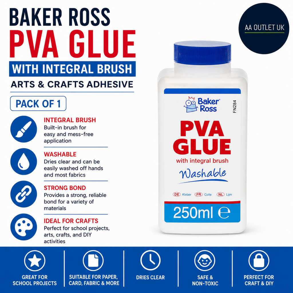 Baker Ross FN284 PVA Glue Brush Arts Crafts Adhesive Design 250ml 1 Piece