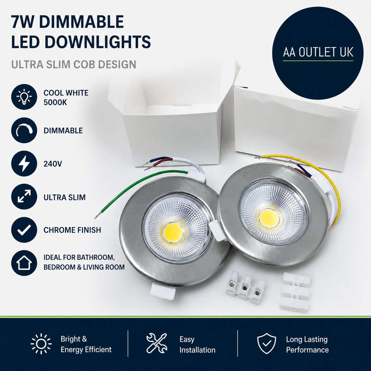 Wondlumi LED Recessed Ceiling Lights Dimmable 7W Ultra Slim COB Cool White