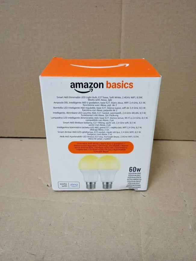Amazon Basics Smart Dimmable LED Light Bulb E27 Base Soft White 8W New