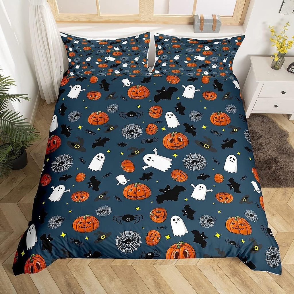 Loussiesd Boy Skull Duvet Cover Pumpkin Lantern Bedding Set Kids Teen Single New