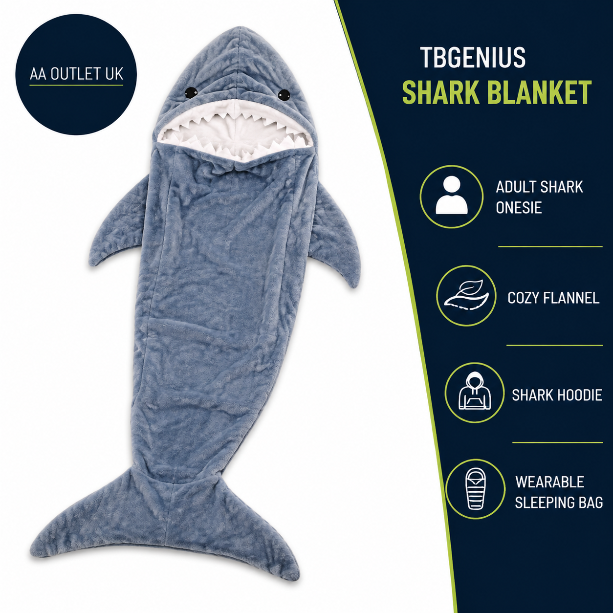Tbgnius Shark Blanket One piece Shark Hoodie For Adults Cozy Flannel 184x194cm
