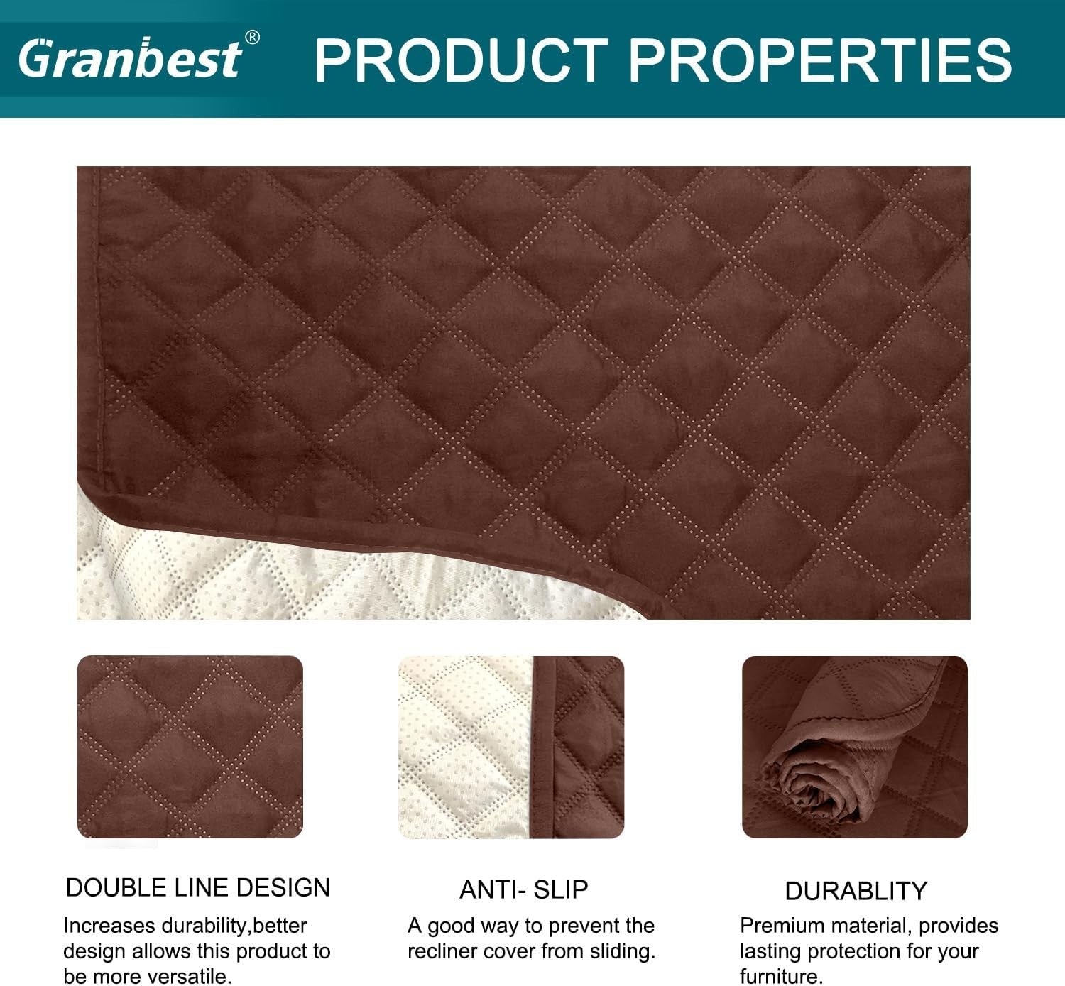 Granbest Water Repellent Sofa Slipcover 3 Seater Non Slip Sofa 177x105x2cm New