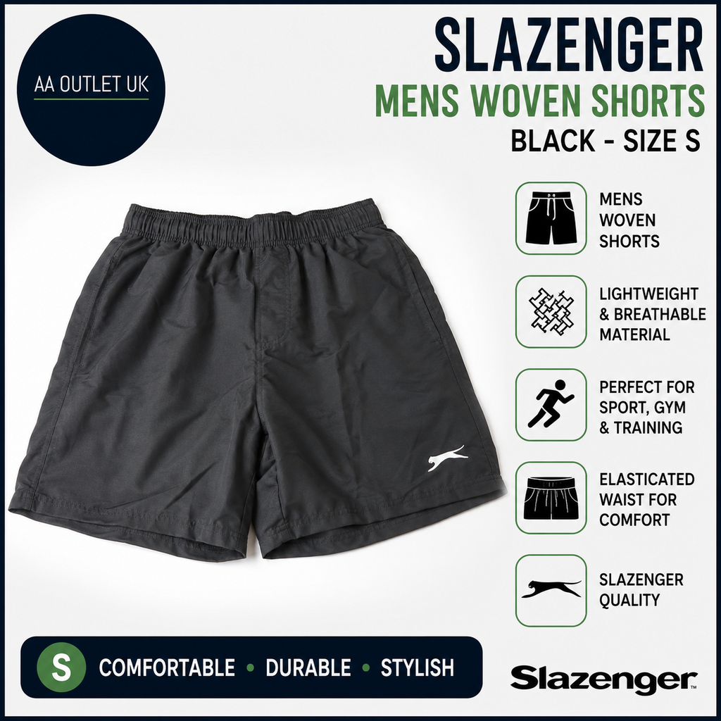 Slazenger Mens Woven Shorts Black Small Cotton Blend Low Rise Logo Pattern
