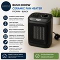 Bush 2000W Ceramic Fan Heater Lightweight PTC919K 3 Heat Settings Black