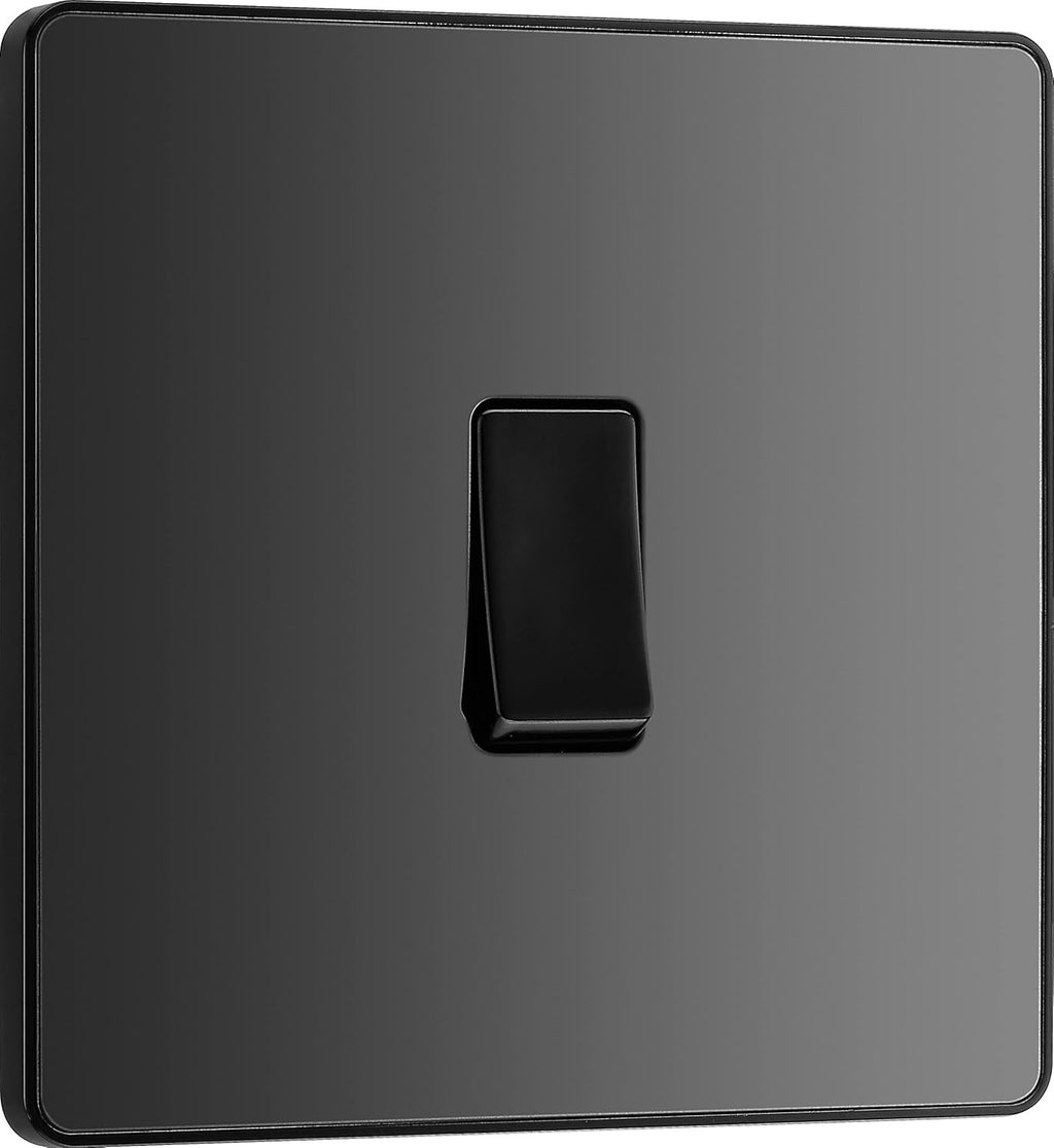 BG Electrical Single Wall Light Switch 2 Way Screwless Front Plate 20A Black New