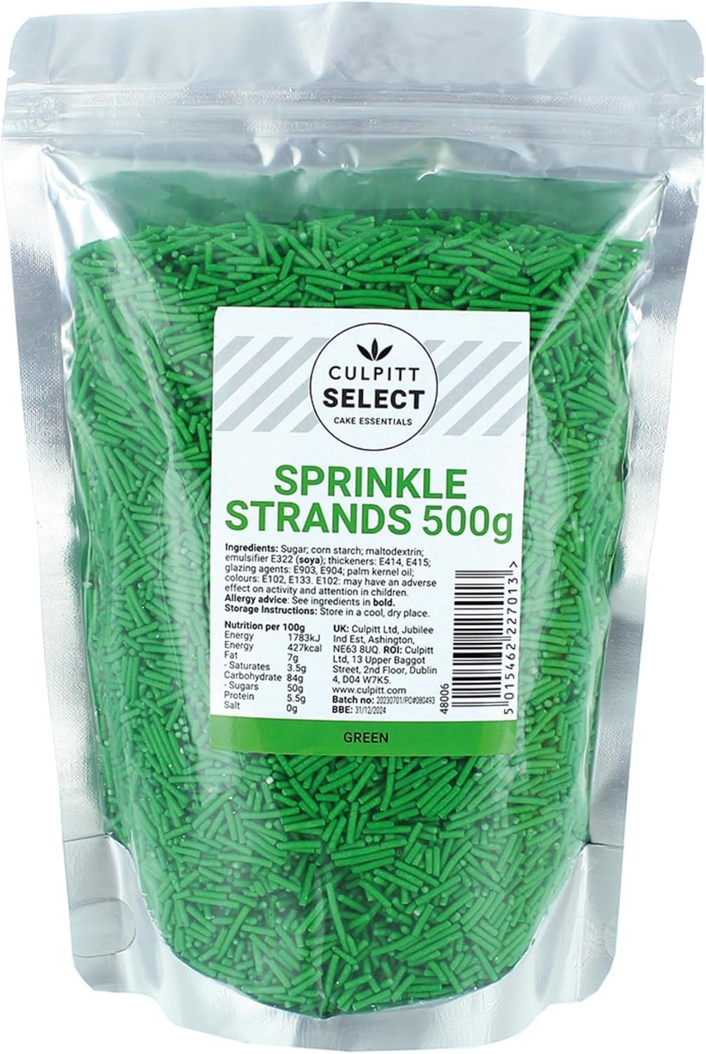 Culpitt Select Green Sugar Strands Sprinkles 500g Cake Decorating Topping New
