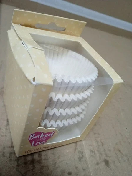 Baked Love White Cupcake Cases Baking Cups Greaseproof Paper Cases New
