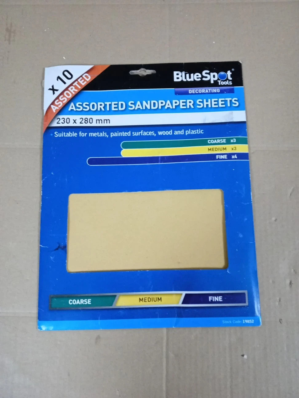 Blue Spot 19852 Assorted Sandpaper 10 Pieces Brown 230mmx280mm New