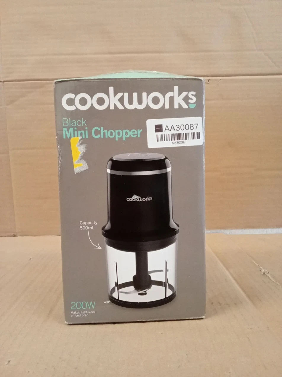 Cookworks CH1117BN Mini Chopper Black 200 Watts 0.5L Capacity Removable Blades