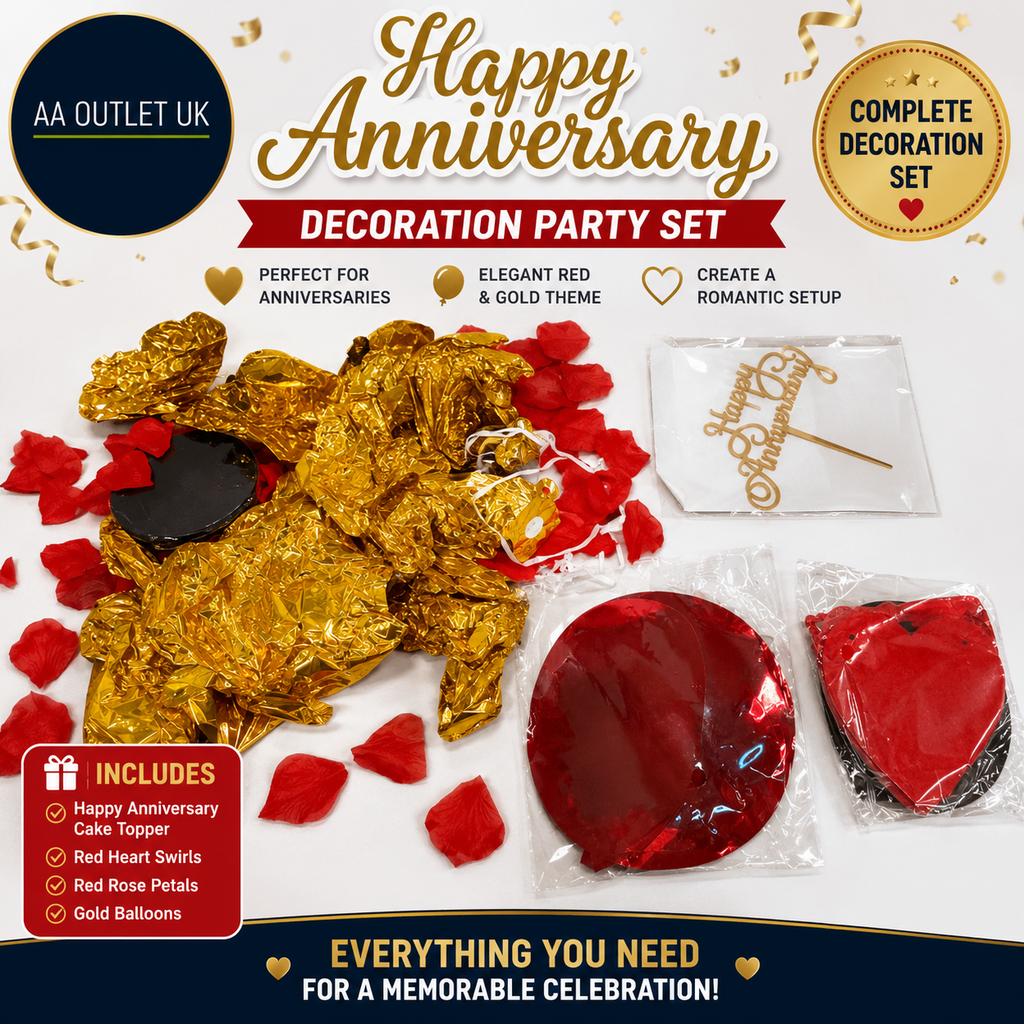 Happy Anniversary Wedding Decorations Banner Balloons Swirls Cake Topper Design