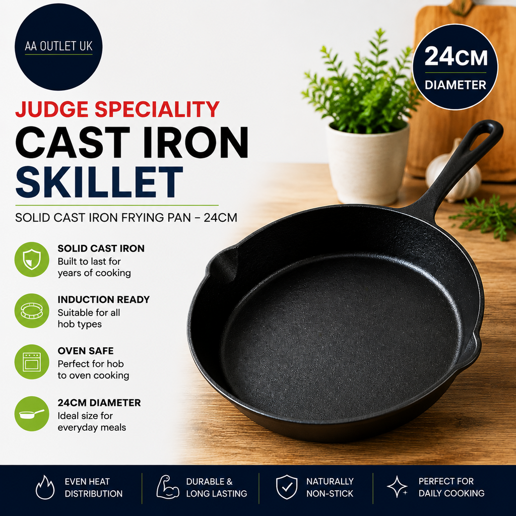 Judge Speciality Cookware Skillet Solid Cast Iron Frying Pan 24cm Induction