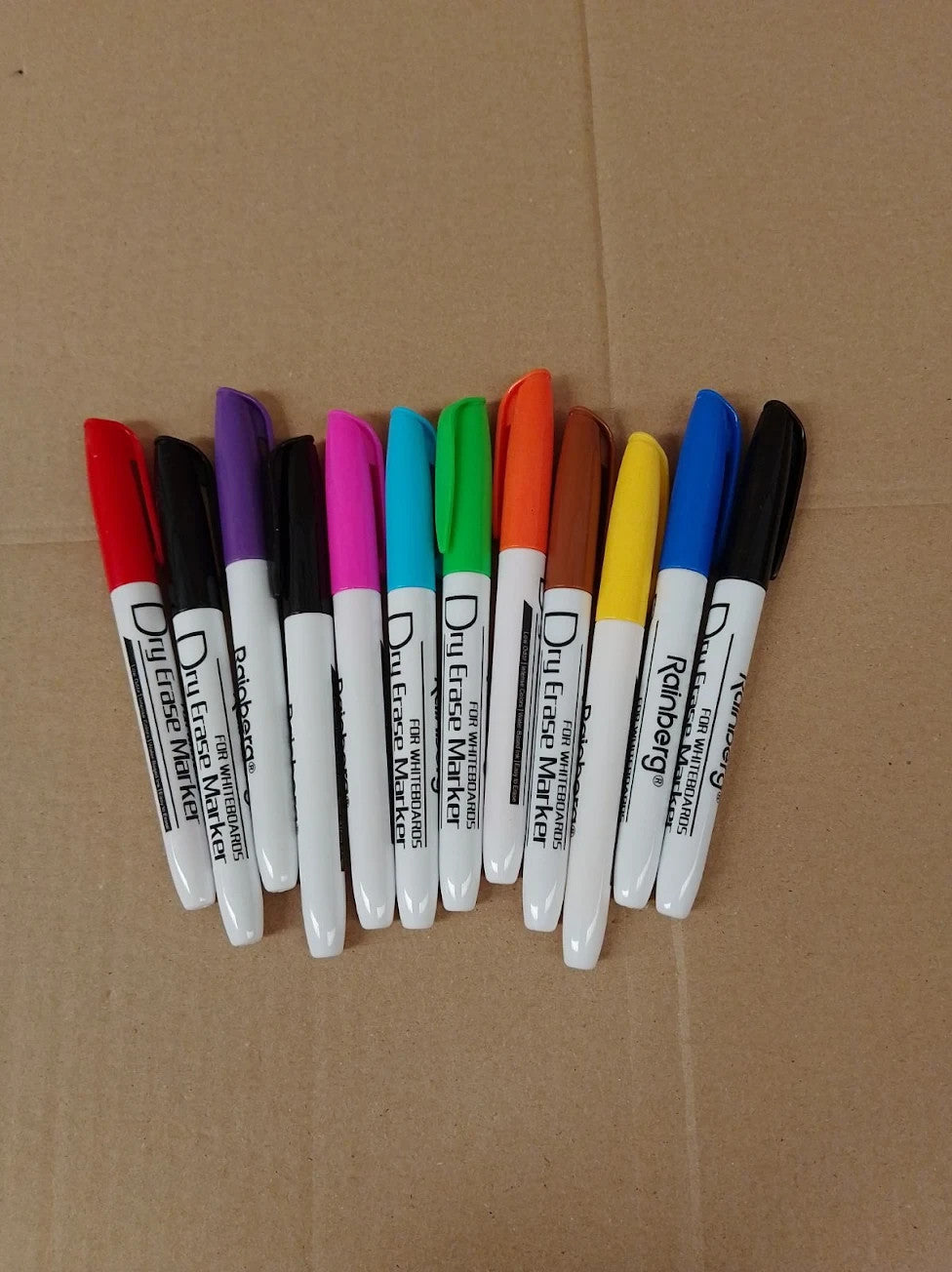 Rainberg Dry Erase Marker Pens 12 Pack Assorted Colours 3mm Fine Tip New