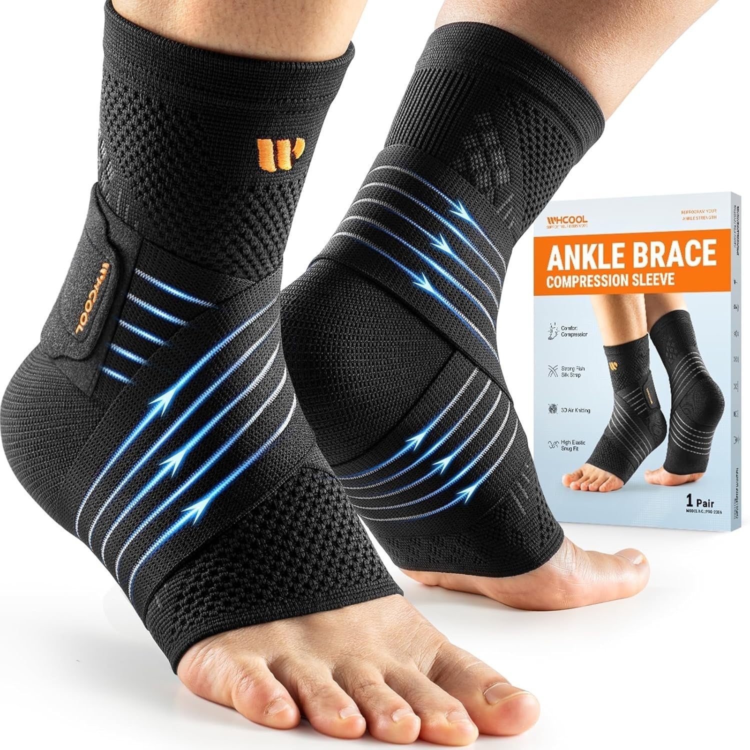 Whcool Ankle Brace Compression Sleeves Wide Silky Straps Men Women XL New