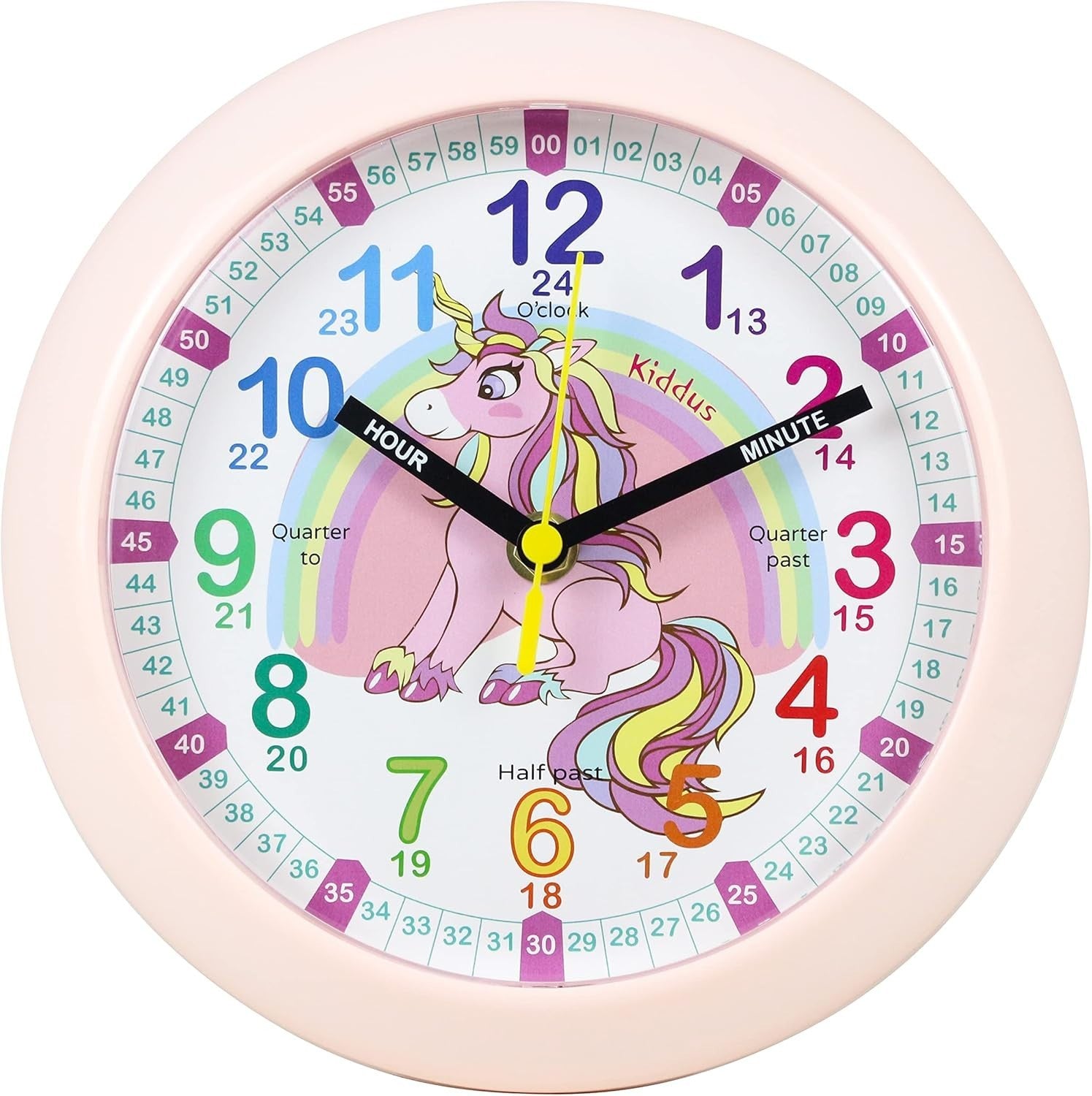 Kiddus Wall Clock Boys Girls Silent Quartz Analogue Time Teacher 21x21cm New