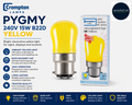 Crompton Pygmy 240V 15W B22d Yellow B22 15 W Incandescent Dimmable