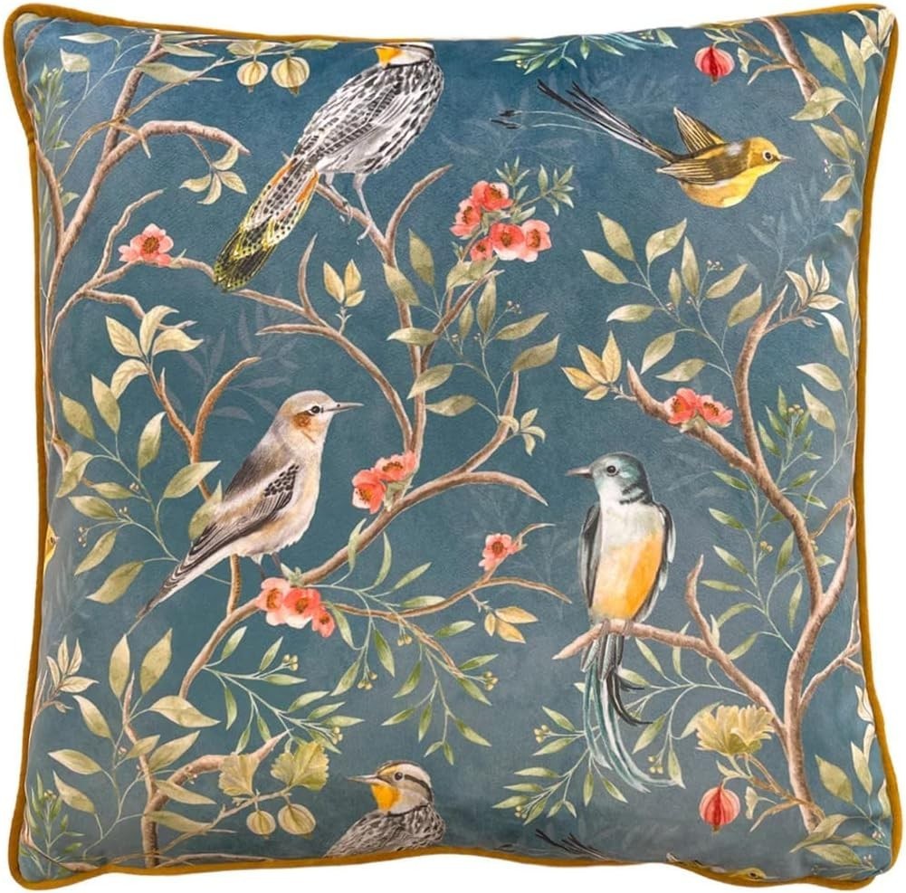 Furn Wylder Tropics Orient Cushion Cover Velvet Chinoiserie Birds 43x43cm New