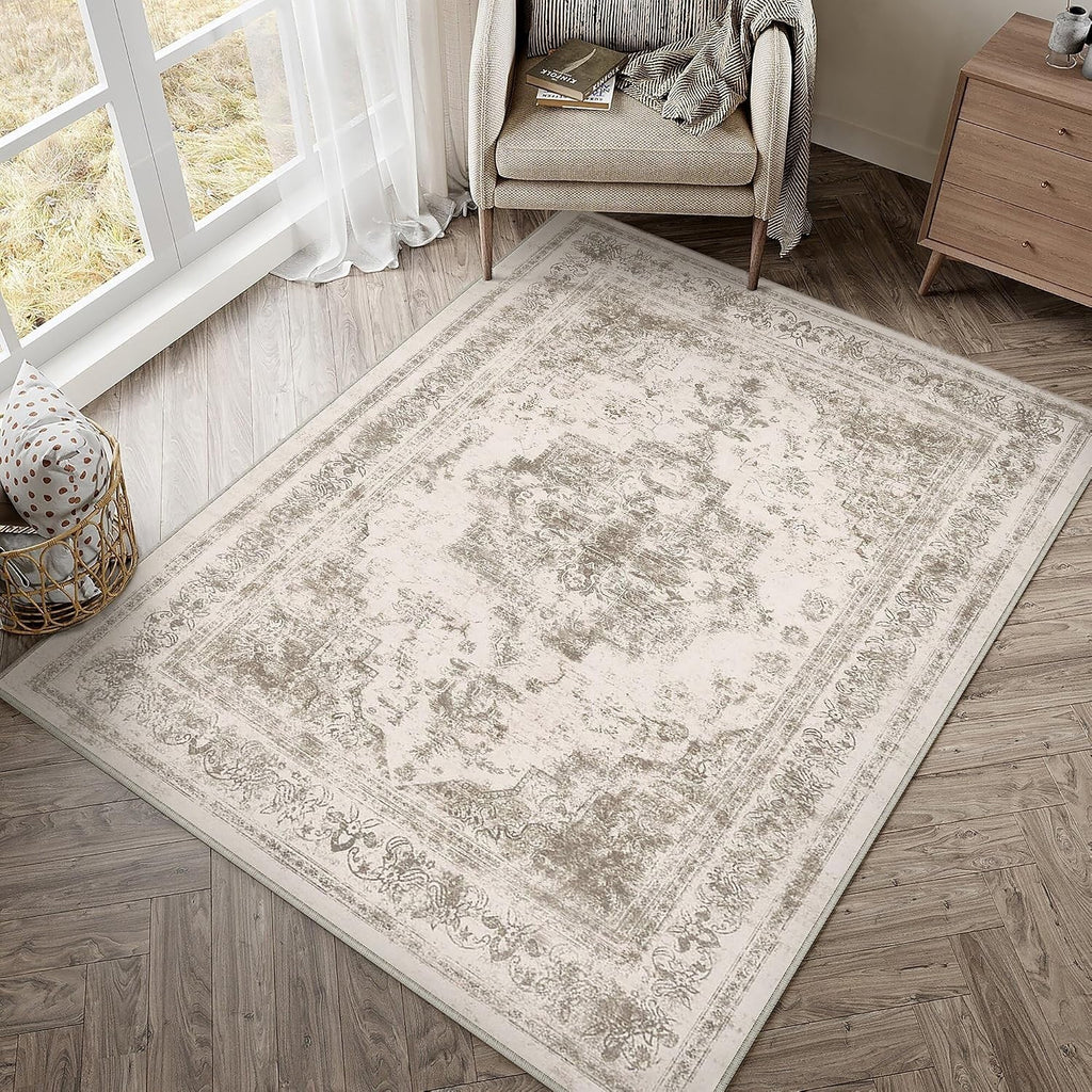 Hugear Vintage Beige Rugs Living Room Washable Non Slip Large Area 90x150cm New