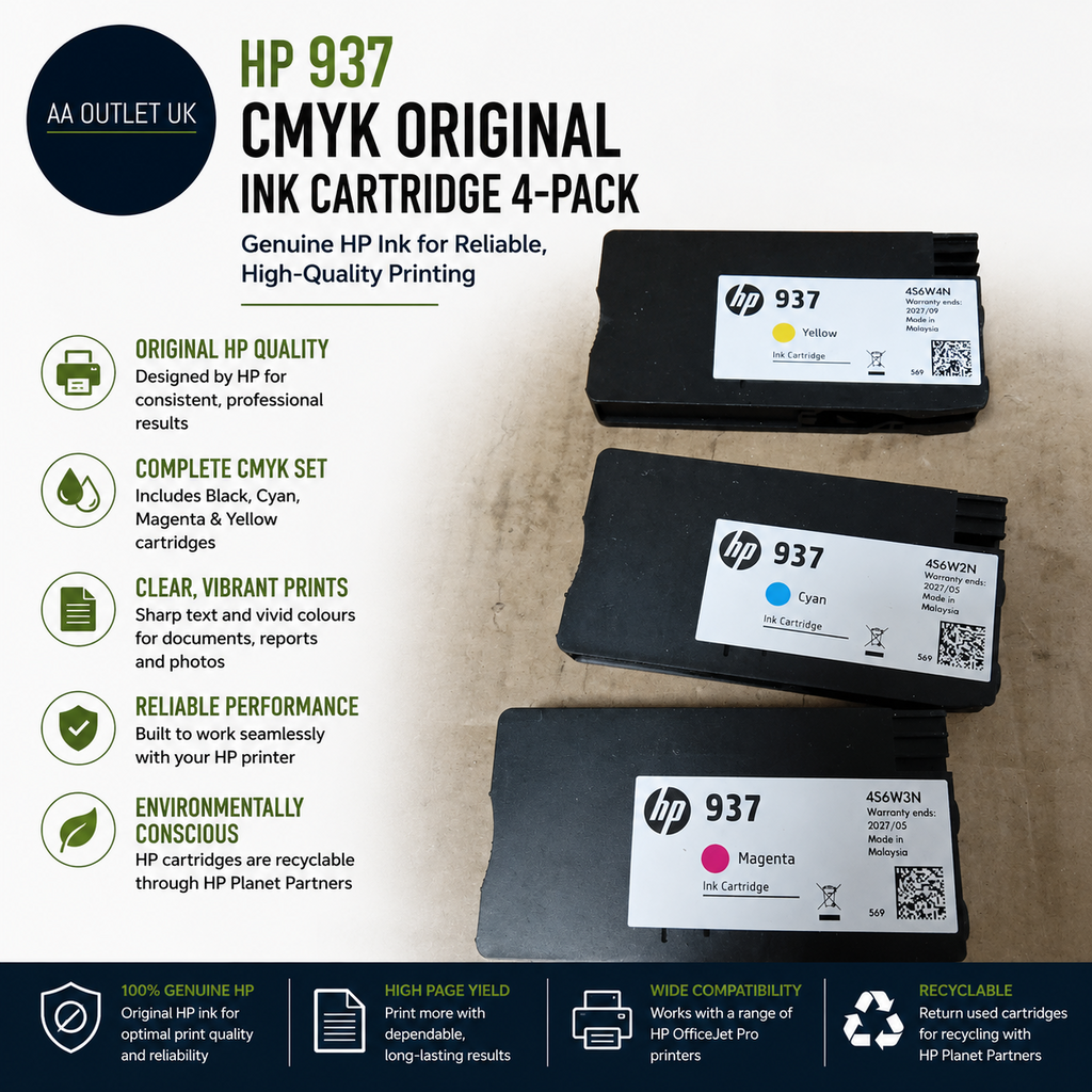 HP 937 Black Cyan Magenta Yellow Original Ink Cartridge Multipack 6ZC72AE