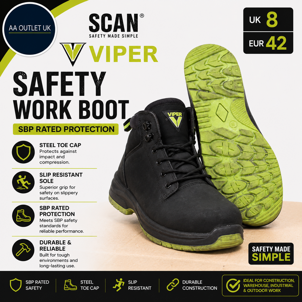 SCAN Viper Safety Work Boots UK 8 EU42 SBP SRC Steel Toe Cap Slip Resistant