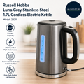 Russell Hobbs Luna Grey Stainless Steel 1.7L Cordless Electric Kettle Quiet Fast