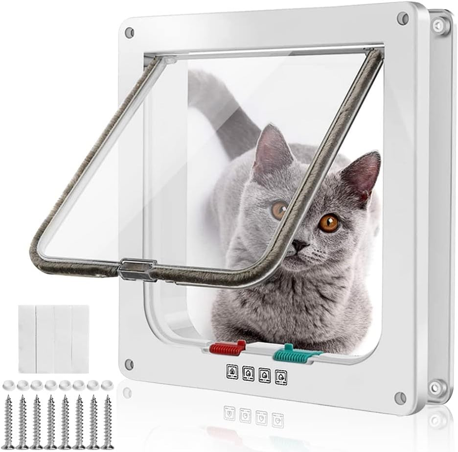 WeeGoo Large Cat Flap OD 25x23.5cm Lockable Pet Door 4way Silent White New