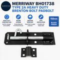 Merriway BH01738 Brenton Bolt Padlock 150mm Heavy Duty Black Padbolt Metal Black