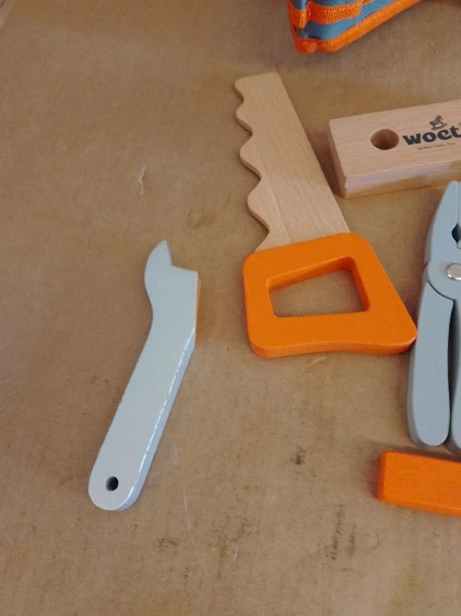 Woet Orange Kids Tool Belt Set Pretend Play Carpenter Toy Wooden 3+