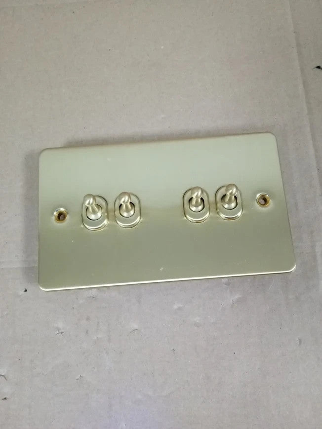 Knightsbridge FP4TOGBB Brushed Brass Flat Plate 2 Way Toggle Switch New