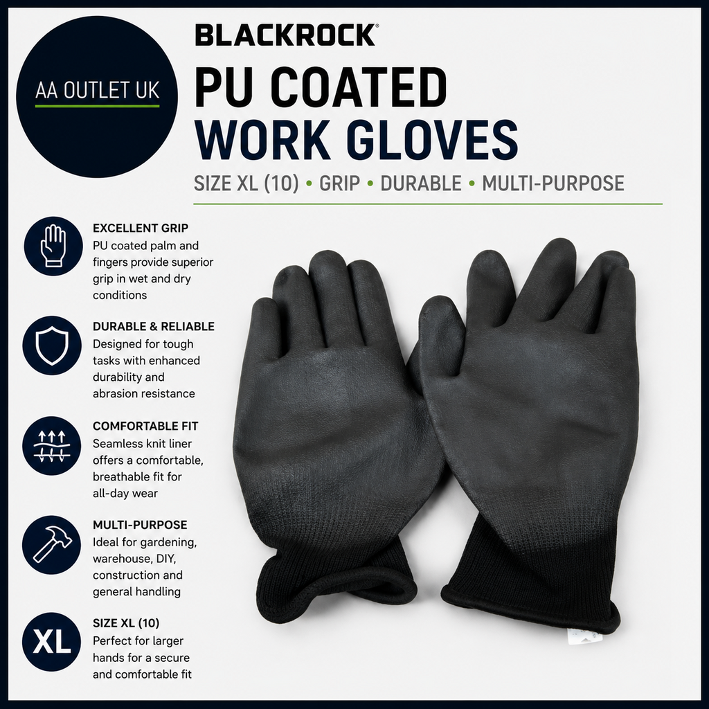 Blackrock PU Coated Work Gloves Size XL 10 Grip Gardening Warehouse PPE Design