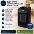 Bush 2000W Ceramic Fan Heater Lightweight PTC919K 3 Heat Settings Black
