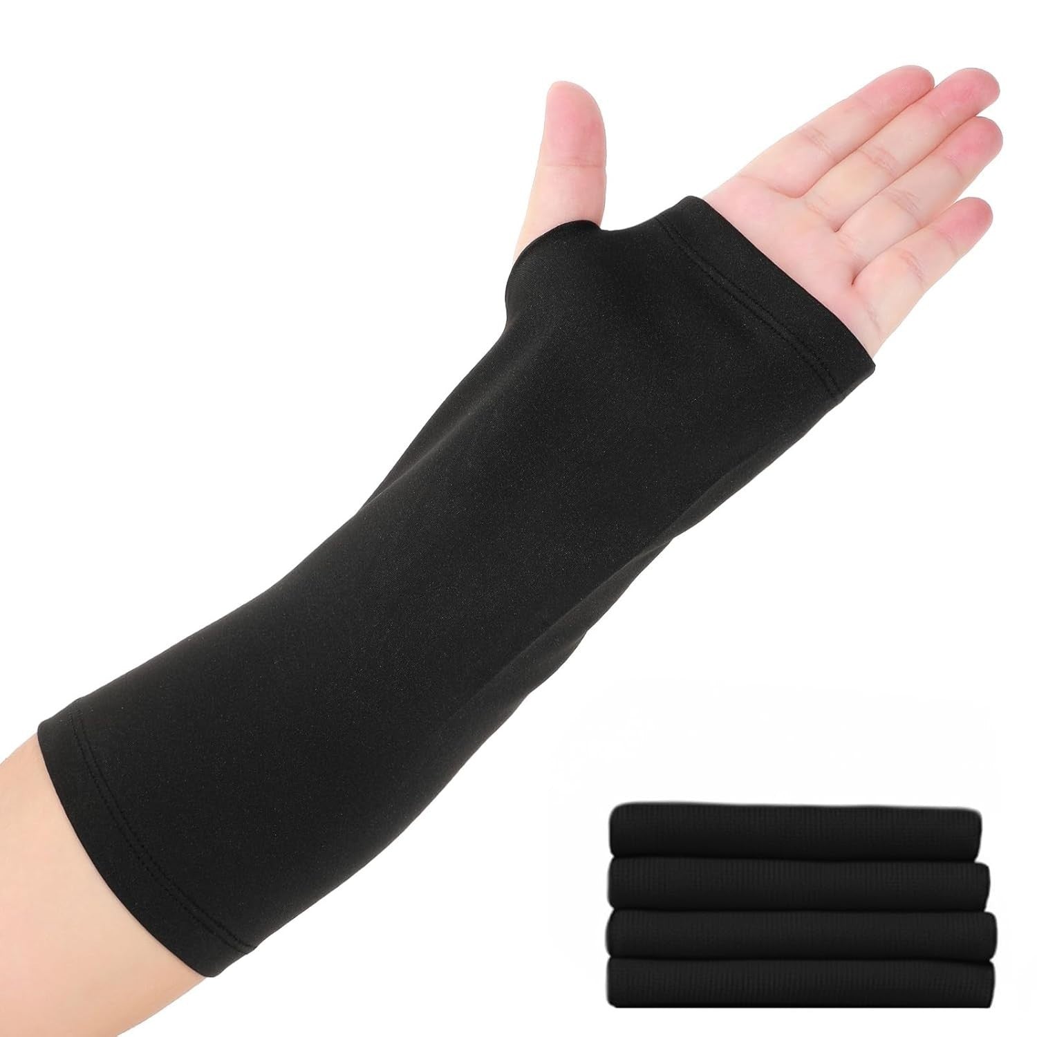 4 Pieces Arm Cast Cover Elastic Short Fingerless Removable Sleeve Black New