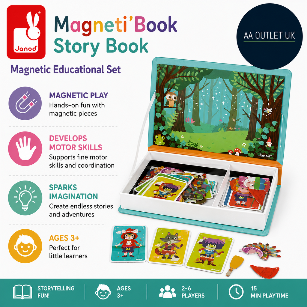 Janod Magnetic Book Story Book Magnetic Educational Set Encourages Motor 3+
