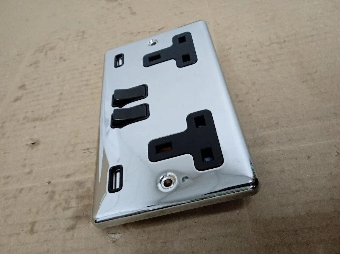 AET CPC2GUSBBL 2 Gang 13 A Double Plug Classical Chrome Polished Socket
