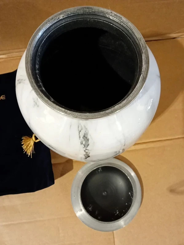 Bold Divine White Marble Finish Cremation Urn Recycled Aluminium Adult New