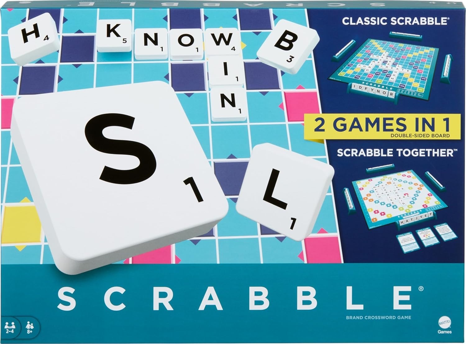 Mattel Scrabble Board Family Word Game 2-4 Players 35.5x35.5cm 12+ New