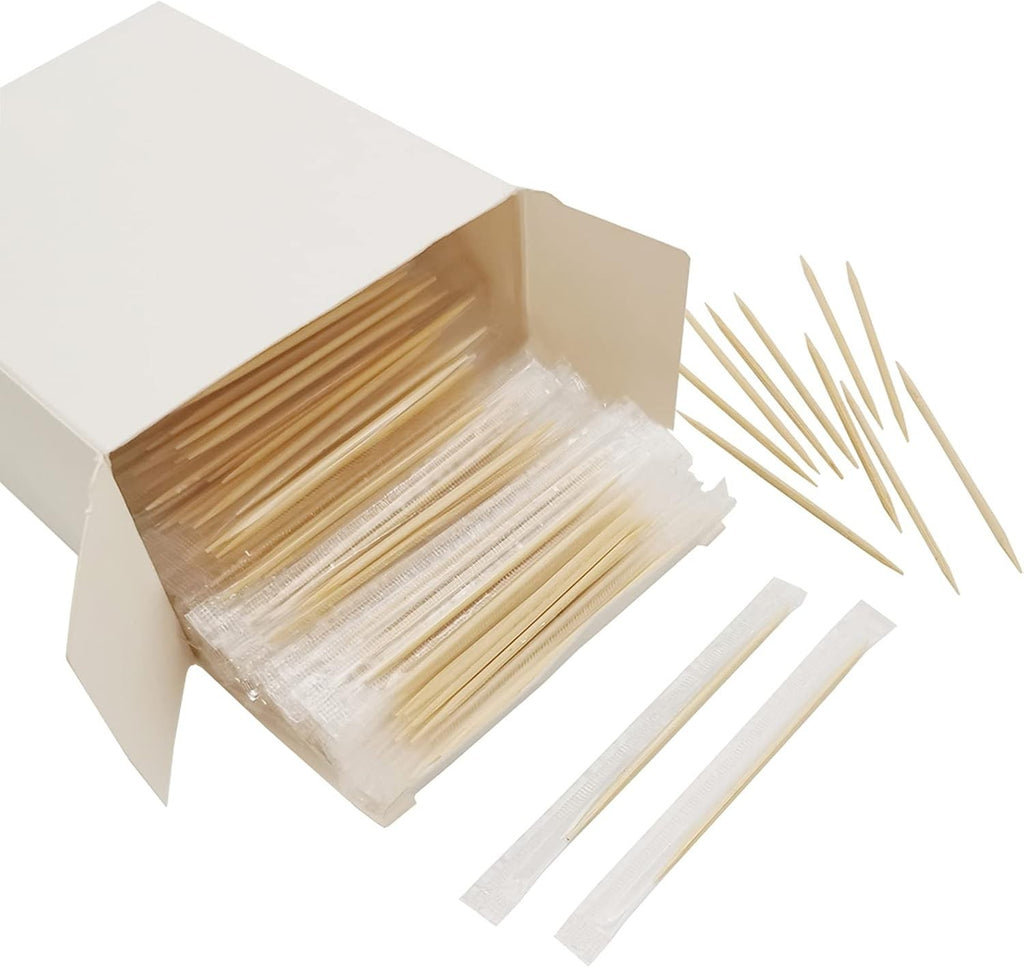 Blue Top Wood Bamboo Individually Cello Wrapped Toothpicks 2.5in Pack 1000 New