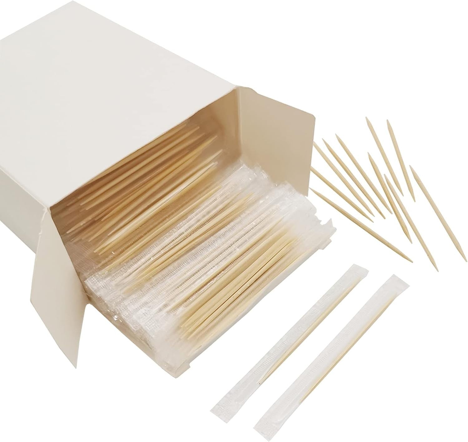 Blue Top Wood Bamboo Individually Cello Wrapped Toothpicks 2.5in Pack 1000 New