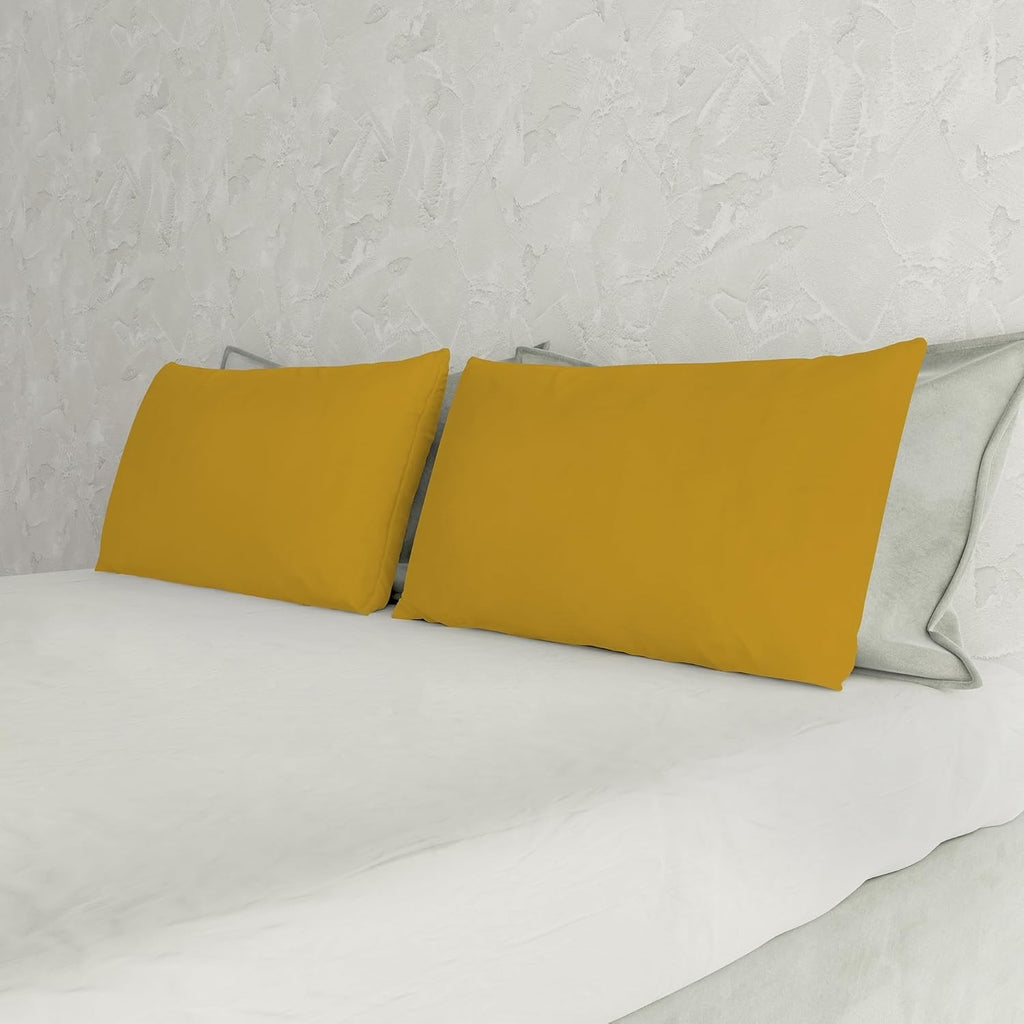 Italian Bed Linen Max Couple Plain Color Pillowcases 100% Cotton Mustard New