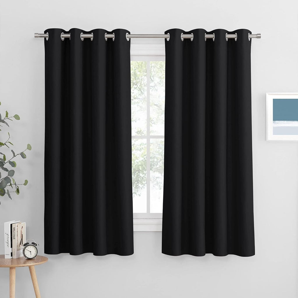 PONY DANCE Black Blackout Eyelet Curtains Bedroom 2 Panels 46x60in Drop New