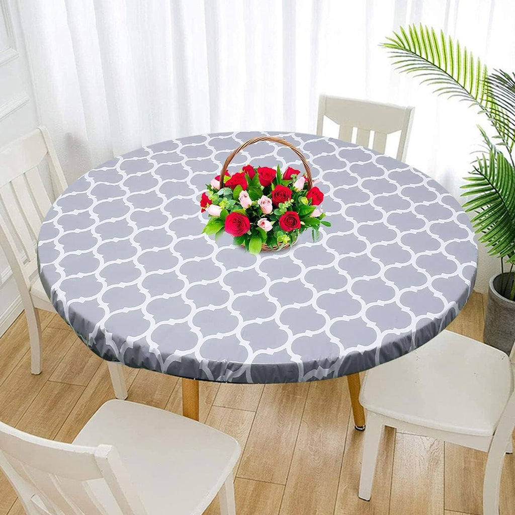 Waterproof Round Tablecloth Elastic Edged Fitted Table Cover Wipeable 43-55in