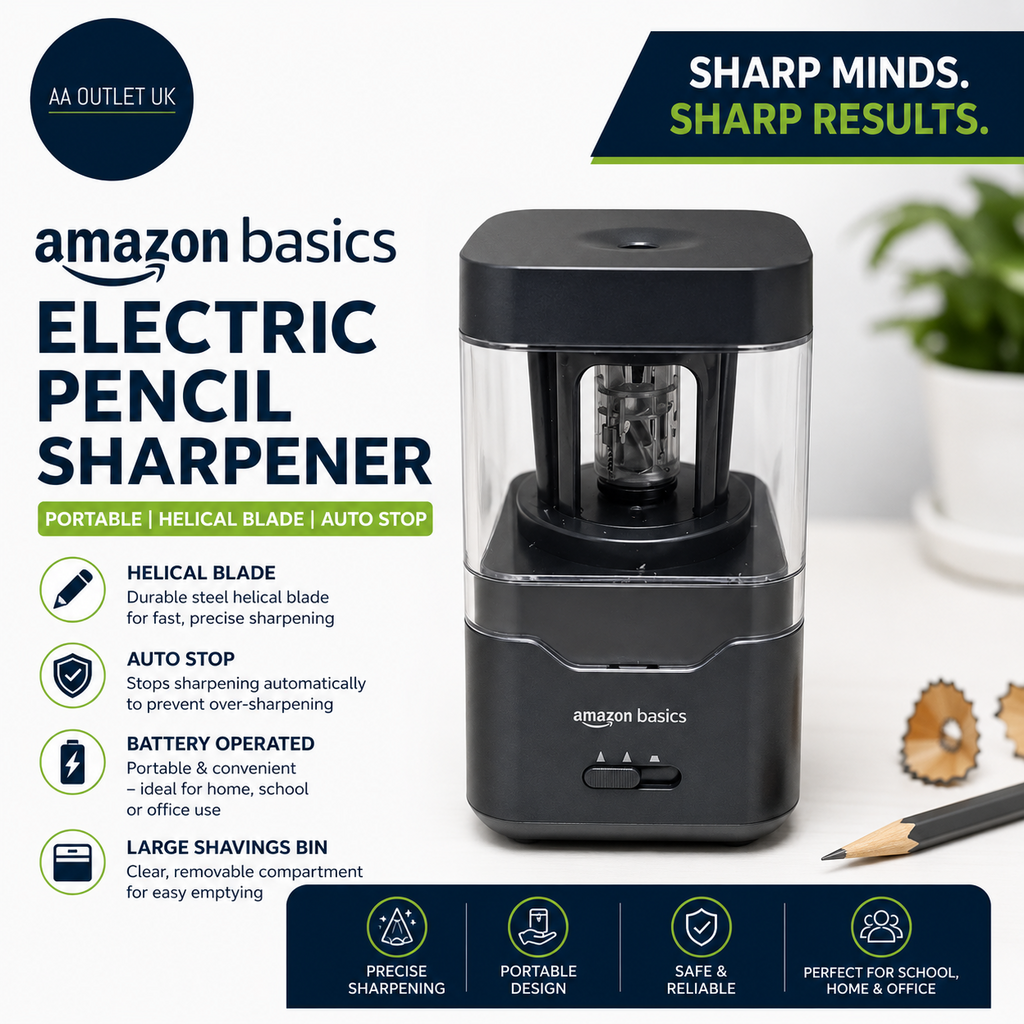 Amazon Basics Portable Electric Pencil Sharpener Helical Blade Auto Stop