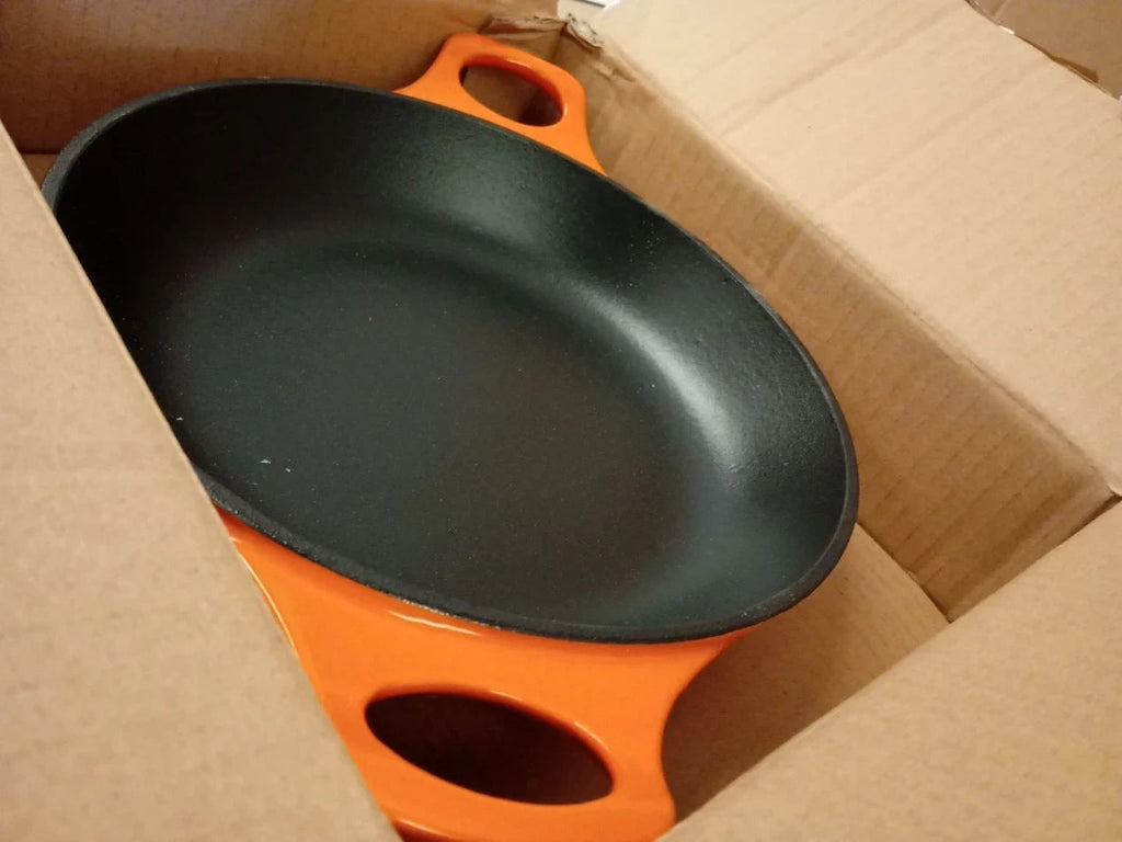 Habitat Cast Iron Small Round Dish Ceramic Oven Dish Orange 20.9x29.5x4.1cm